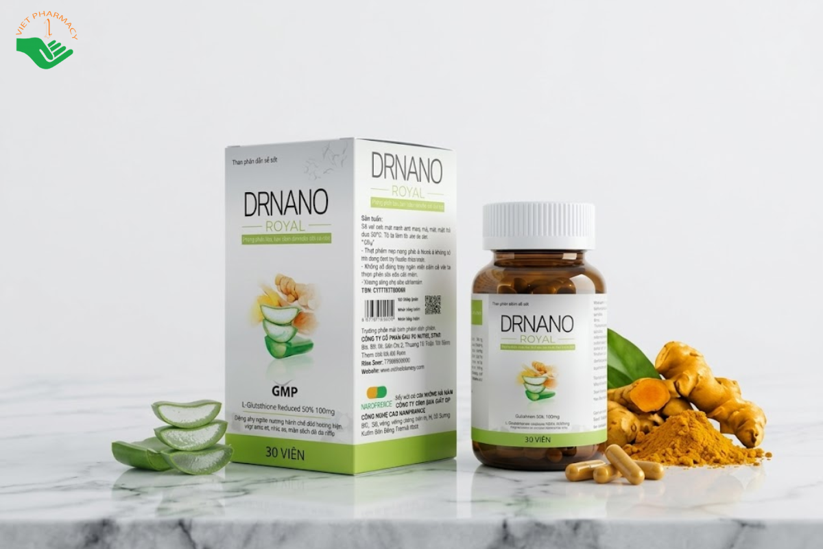 Drnano Royal Nanofrance hỗ trợ làm sáng và đều màu da, giảm tình trạng nám, sạm, khô da (Hộp 30 viên)