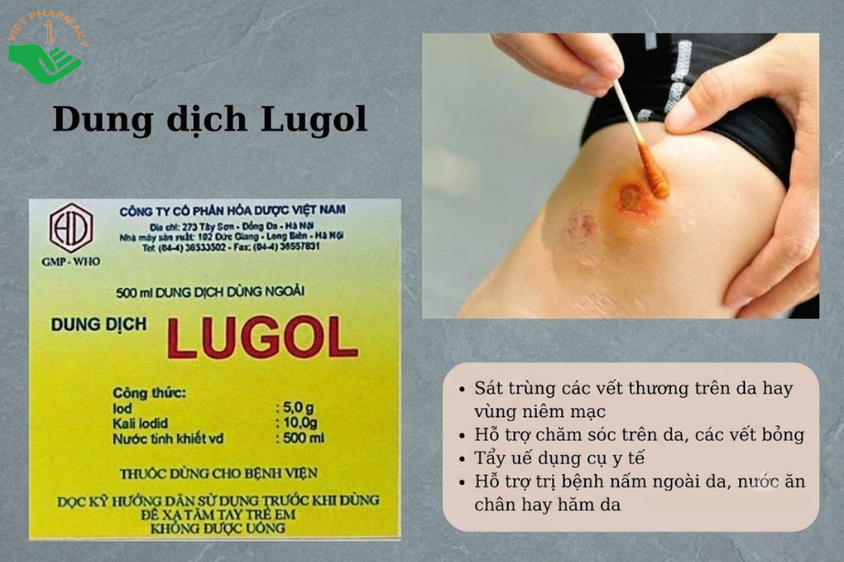 Dung dịch Lugol Hóa Dược Việt Nam sát trùng vết thương, da và niêm mạc (Chai 500ml)