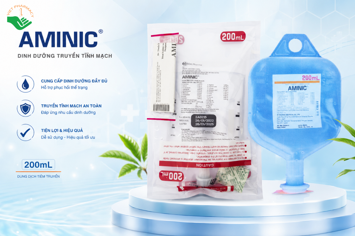 Dung dịch tiêm truyền Aminic Ampharco giúp bổ sung acid amin và cung cấp đạm qua đường truyền tĩnh mạch (Túi 200ml)