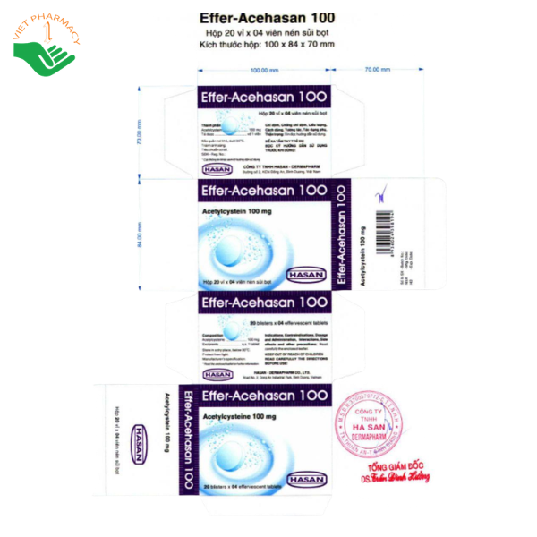 Thuốc Effer-Acehasan 100 Hasan-Dermapharm tiêu chất nhầy trong bệnh lý hô hấp có đờm nhầy quánh (Hộp 10 vỉ x 4 viên) - Ảnh 3