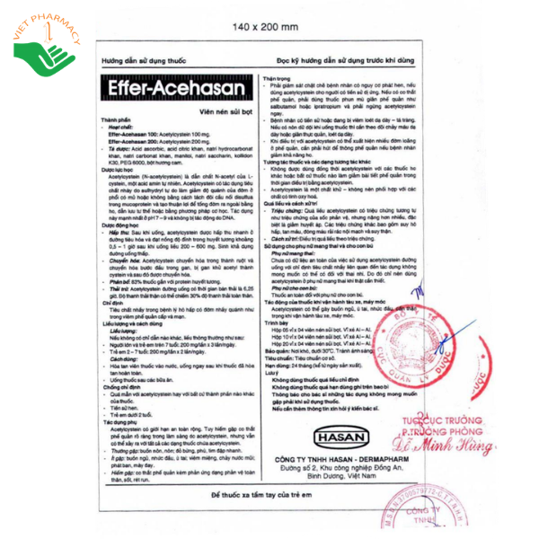 Thuốc Effer-Acehasan 100 Hasan-Dermapharm tiêu chất nhầy trong bệnh lý hô hấp có đờm nhầy quánh (Hộp 10 vỉ x 4 viên) - Ảnh 5