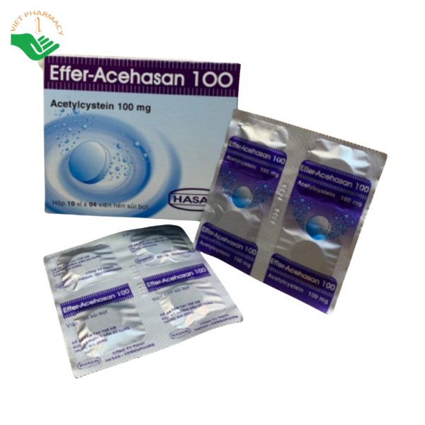 Thuốc Effer-Acehasan 100 Hasan-Dermapharm tiêu chất nhầy trong bệnh lý hô hấp có đờm nhầy quánh (Hộp 10 vỉ x 4 viên)