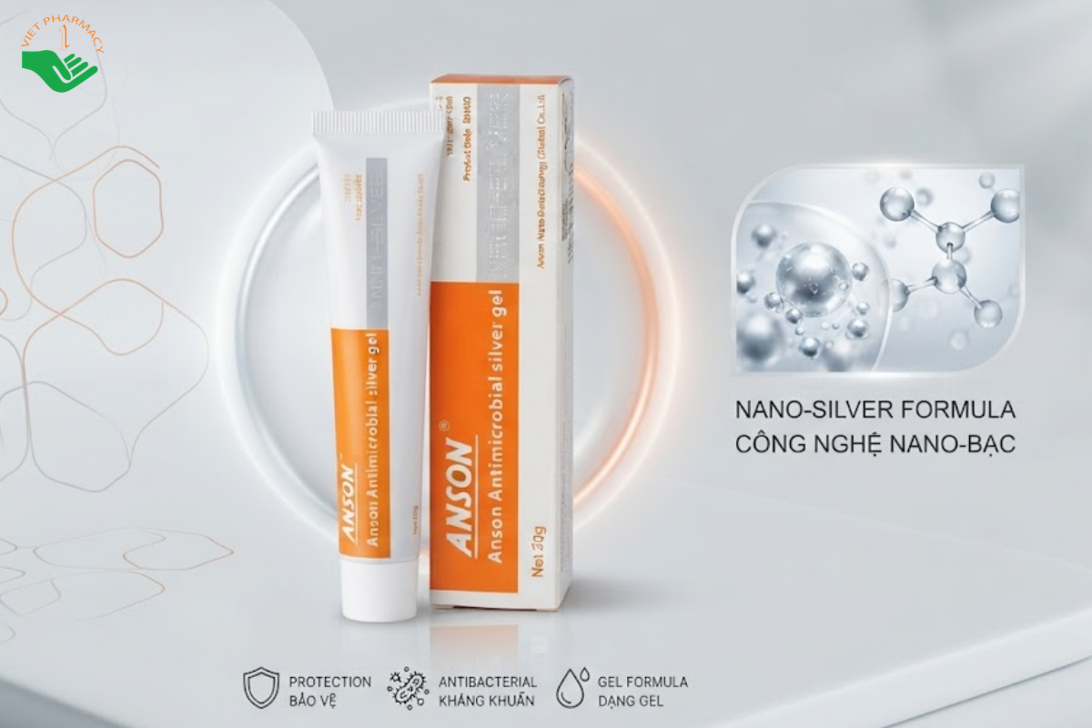 Gel bôi da Antimicrobial Silver Gel Anson hỗ trợ kháng khuẩn và chăm sóc vùng da tổn thương (Tuýp 20g)