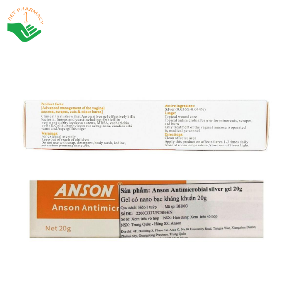 Gel bôi da Antimicrobial Silver Gel Anson hỗ trợ kháng khuẩn và chăm sóc vùng da tổn thương (Tuýp 20g)
