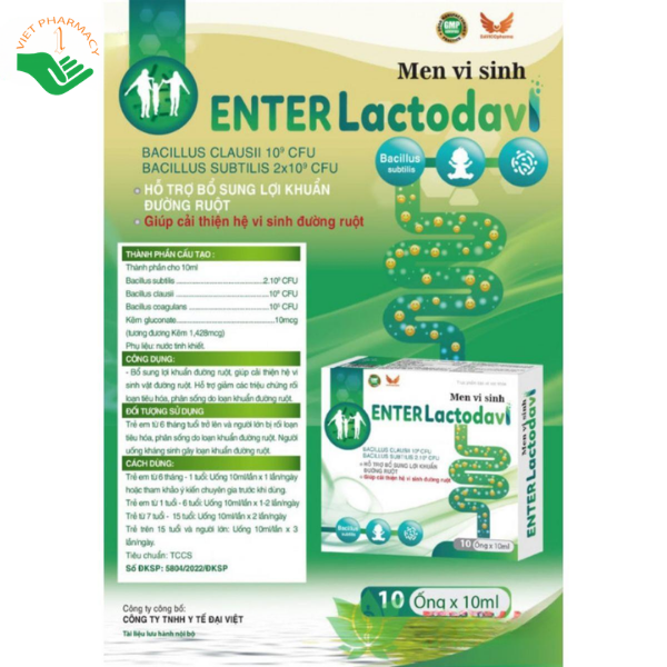 Men vi sinh Enter Lactodavi bổ sung lợi khuẩn, hỗ trợ giảm rối loạn tiêu hóa (Hộp 10 ống x 10ml) - Ảnh 7