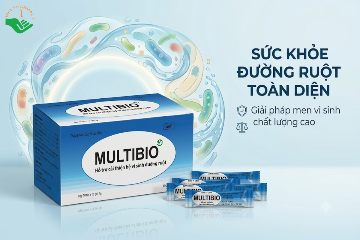 Men vi sinh Multibio V-Biotech bổ sung lợi khuẩn và hỗ trợ tiêu hóa (Hộp 100 gói)