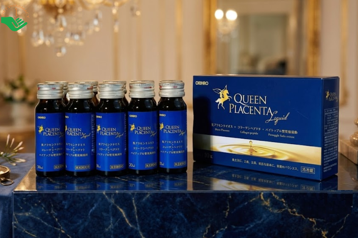 Nước uống nhau thai ngựa Queen Placenta Orihiro hỗ trợ chăm sóc da, bổ sung collagen và dưỡng chất (Hộp 10 chai x 30ml)