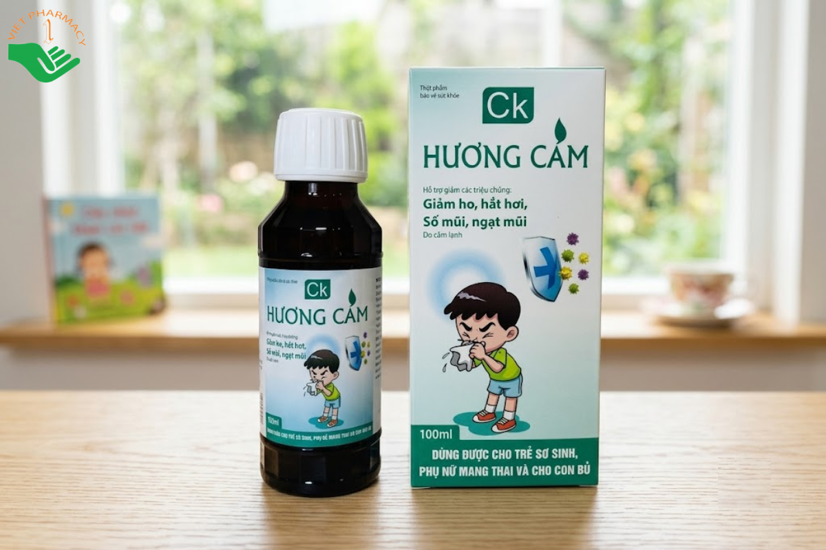 Siro CK Hương Cam Dược phẩm Quốc tế STP hỗ trợ giảm các triệu chứng cảm lạnh như đau đầu, chảy nước mũi, ho, sổ mũi và hắt hơi (Chai 100ml)