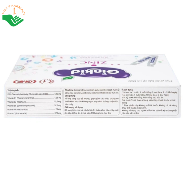 Siro Ginkid ZinC Ginic hỗ trợ tăng cường sức đề kháng, bổ sung kẽm và vitamin cho trẻ (Hộp 4 vỉ x 5 ống x 5ml)