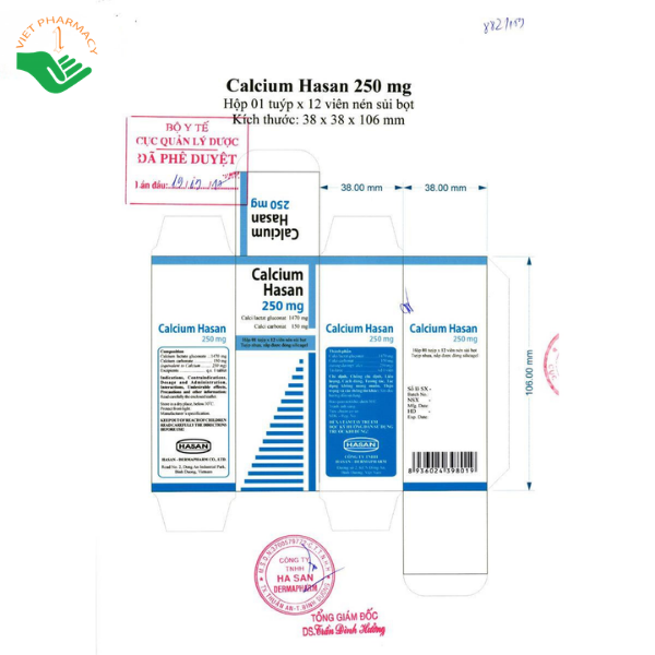 Thuốc Calcium Hasan 250mg Hasan-Dermapharm phòng ngừa và điều trị thiếu hụt calci (Hộp 1 tuýp x 12 viên) - Ảnh 6