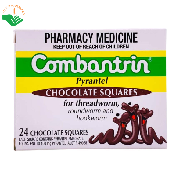 Thuốc Combantrin Chocolate Squares Johnson & Johnson điều trị nhiễm giun ký sinh đường ruột (Hộp 24 viên)