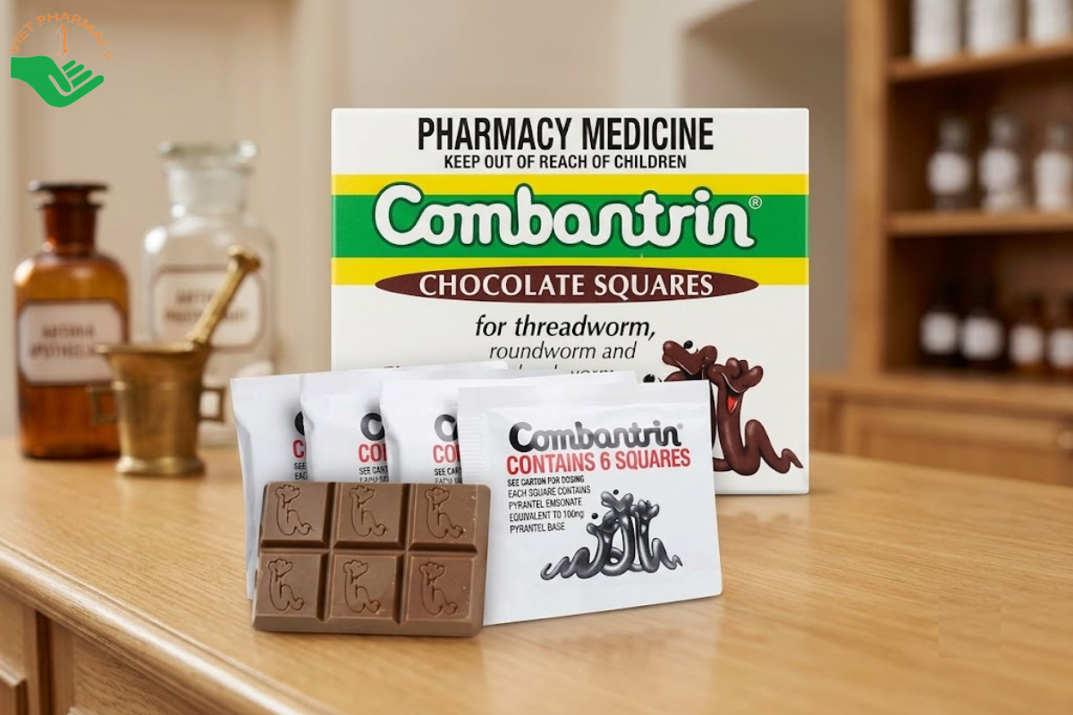 Thuốc Combantrin Chocolate Squares Johnson & Johnson điều trị nhiễm giun ký sinh đường ruột (Hộp 24 viên)
