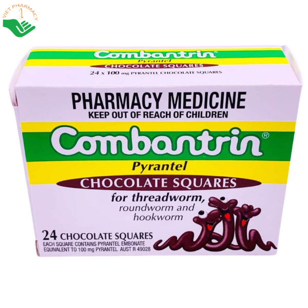 Thuốc Combantrin Chocolate Squares Johnson & Johnson điều trị nhiễm giun ký sinh đường ruột (Hộp 24 viên)