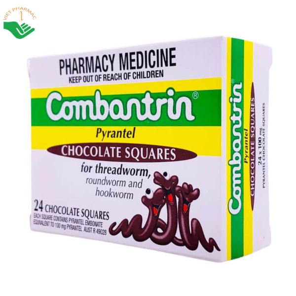 Thuốc Combantrin Chocolate Squares Johnson & Johnson điều trị nhiễm giun ký sinh đường ruột (Hộp 24 viên)