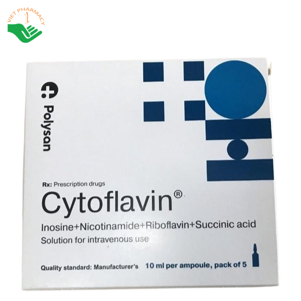 Thuốc Cytoflavin Polysan hỗ trợ điều trị rối loạn tuần hoàn não và tổn thương não (Hộp 5 ống x 10ml)