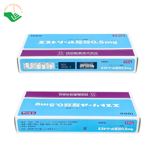 Thuốc đặt phụ khoa Estoril 0,5mg Mochida cải thiện khô, teo và tăng độ đàn hồi vùng kín (Hộp 10 vỉ x 10 viên)