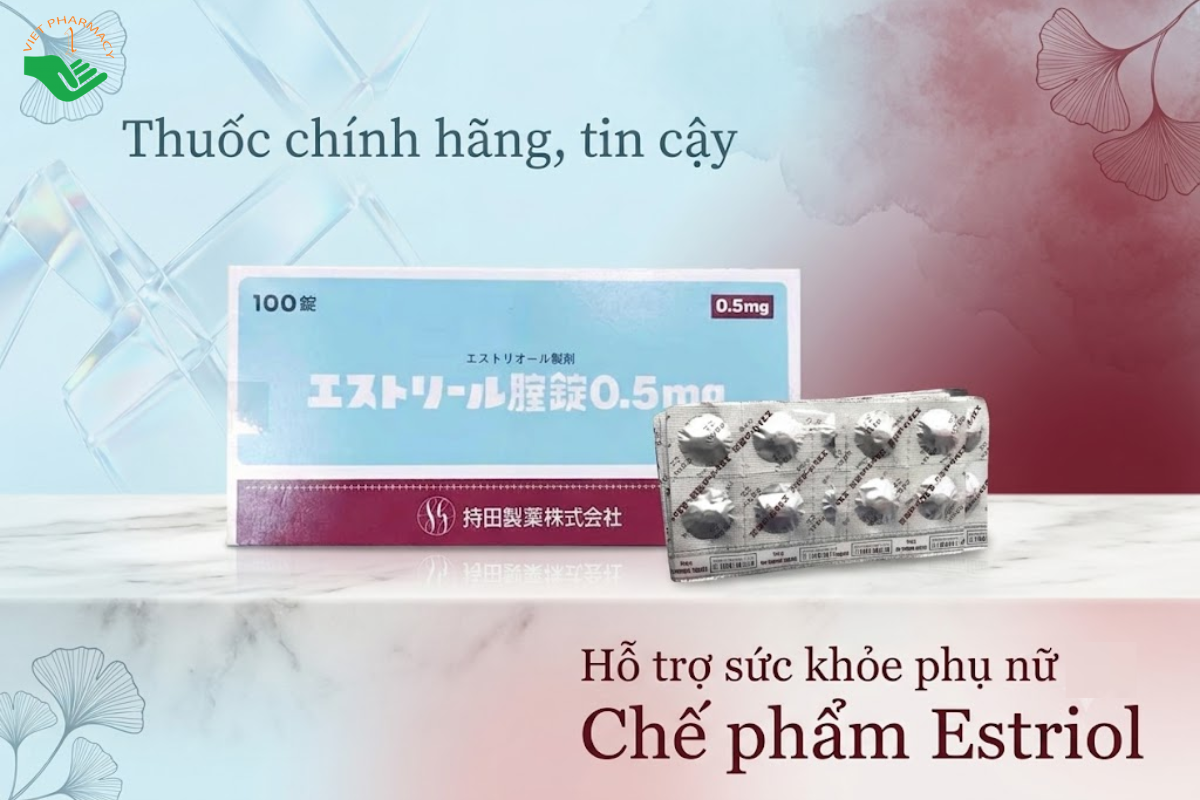 Thuốc đặt phụ khoa Estoril 0,5mg Mochida cải thiện khô, teo và tăng độ đàn hồi vùng kín (Hộp 10 vỉ x 10 viên)