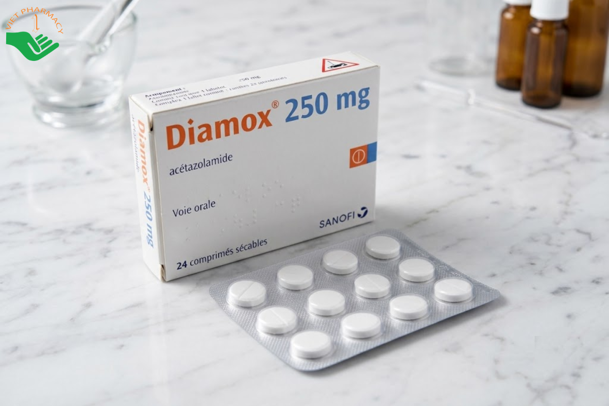Thuốc Diamox 250mg Sanofi - Aventis điều trị tăng áp lực mắt, động kinh và phù nề (Hộp 100 viên)