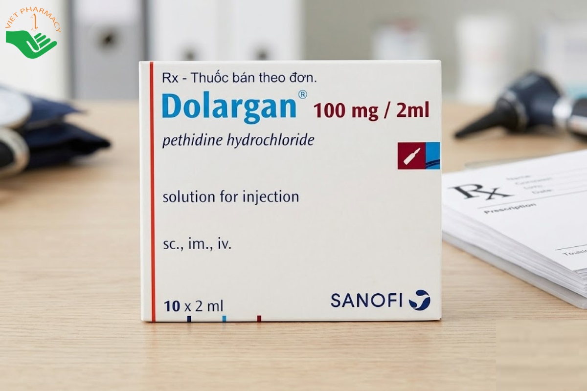 Thuốc Dolargan 100mg/2ml Sanofi-Aventis giảm đau dữ dội, giảm đau trước phẫu thuật và trong cơn đau quặn mật, quặn thận (Hộp 2 vỉ x 5 ống 2ml)