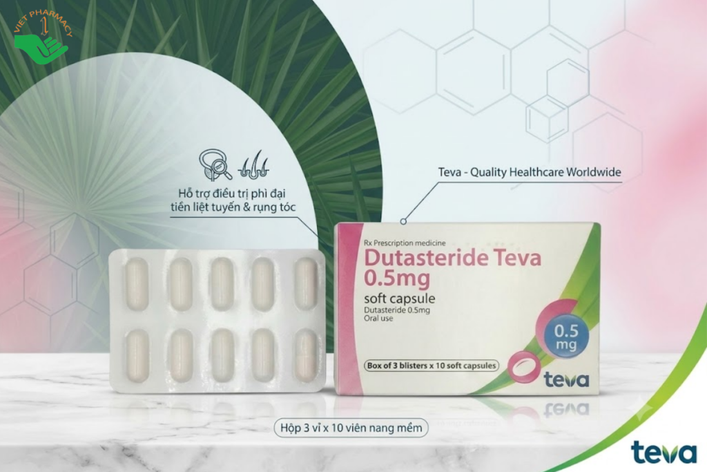 Thuốc Dutasteride Teva 0.5mg điều trị phì đại tuyến tiền liệt lành tính và giảm triệu chứng BPH (Hộp 3 vỉ x 10 viên)