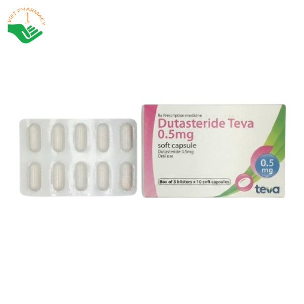 Thuốc Dutasteride Teva 0.5mg điều trị phì đại tuyến tiền liệt lành tính và giảm triệu chứng BPH (Hộp 3 vỉ x 10 viên)