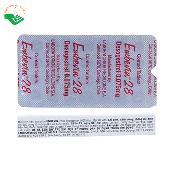 Thuốc Embevin 28 Recalcine tránh thai hàng ngày, phù hợp phụ nữ cho con bú (Hộp 1 vỉ x 28 viên) - Ảnh 5