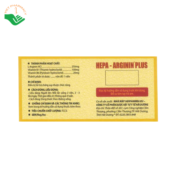 Thuốc Hepa-Arginin Plus HDPHARMA điều trị hỗ trợ chứng suy nhược chức năng (Hộp 6 vỉ x 10 viên) - Ảnh 2