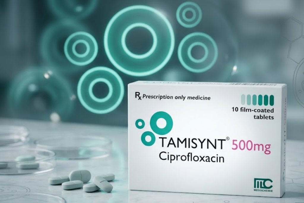 Thuốc kháng sinh Tamisynt 500 Medochemie điều trị nhiễm khuẩn do vi khuẩn (Hộp 1 vỉ x 10 viên)