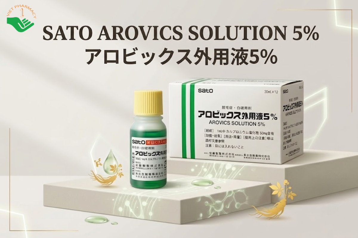 Thuốc mọc tóc Arovics Solutions 5% Sato giúp kích thích mọc tóc, giảm rụng tóc, cải thiện tóc thưa và nuôi dưỡng da đầu khỏe mạnh (Lọ 30ml)