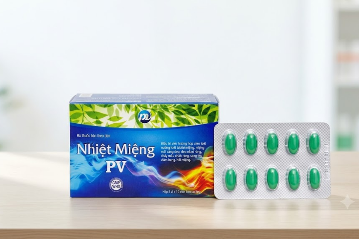 Thuốc Nhiệt Miệng PV Dược Phúc Vinh hỗ trợ thanh nhiệt (Hộp 5 vỉ x 10 viên)