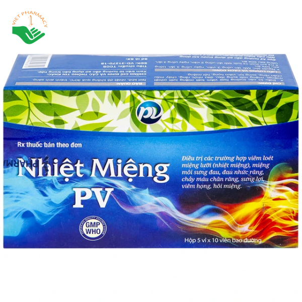 Thuốc Nhiệt Miệng PV Dược Phúc Vinh hỗ trợ thanh nhiệt (Hộp 5 vỉ x 10 viên)