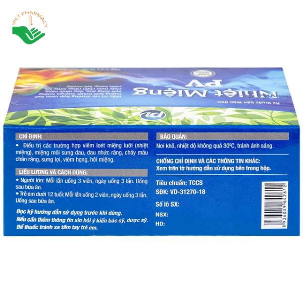 Thuốc Nhiệt Miệng PV Dược Phúc Vinh hỗ trợ thanh nhiệt (Hộp 5 vỉ x 10 viên)