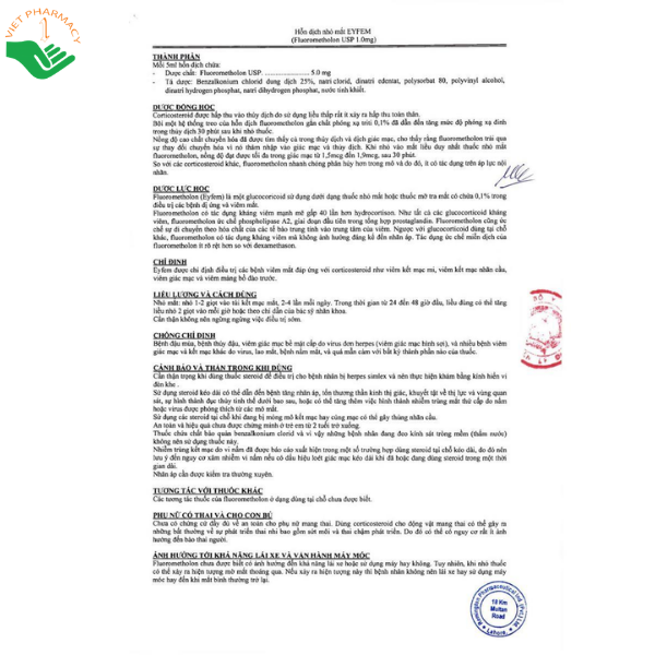 Thuốc nhỏ mắt Eyfem Remington Pharma điều trị viêm mắt đáp ứng với corticosteroid (Hộp 1 lọ 5ml)