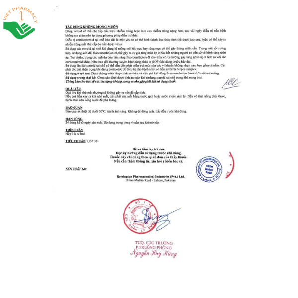 Thuốc nhỏ mắt Eyfem Remington Pharma điều trị viêm mắt đáp ứng với corticosteroid (Hộp 1 lọ 5ml)