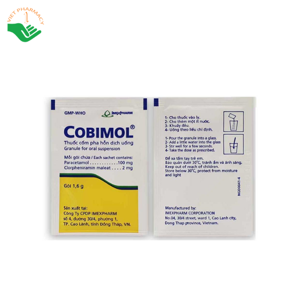 Thuốc pms-Cobimol giảm đau, hạ sốt và trị triệu chứng cảm cúm (Hộp 25 gói)