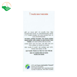 Thuốc Sulbactam-Cefoperazone 1g Farmapex Tranet điều trị nhiễm khuẩn do vi khuẩn (Hộp 1 lọ)