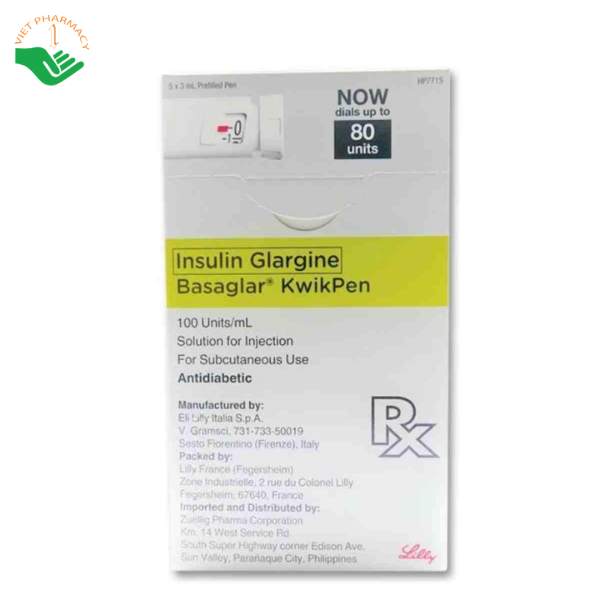 Thuốc tiêm Basaglar 100 Units/ml kiểm soát đường huyết và điều trị đái tháo đường (Hộp 05 bút tiêm x 3ml)