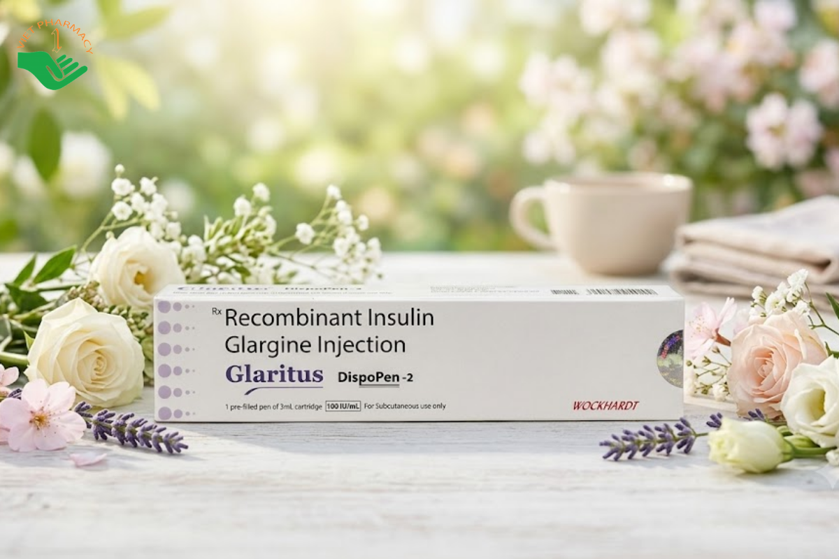 Thuốc tiêm Glaritus 100IU/ml Wockhardt hỗ trợ kiểm soát đường huyết cho người bệnh tiểu đường (Hộp 1 bút tiêm 3ml)