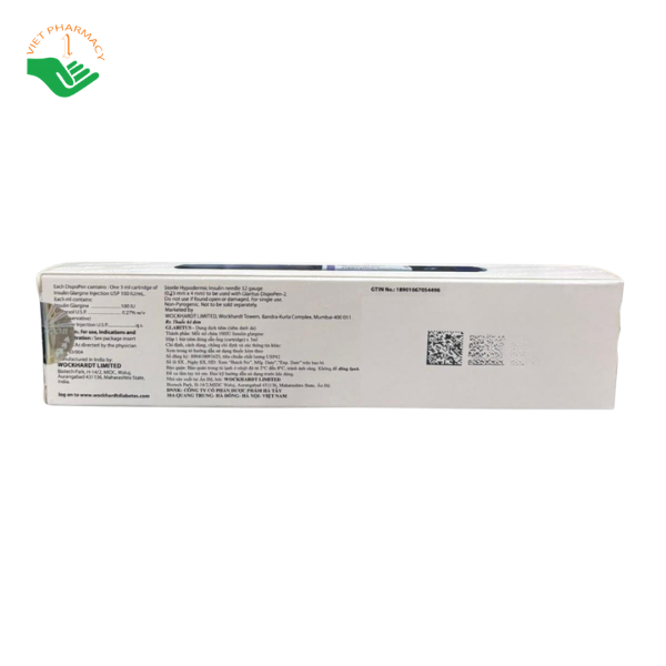 Thuốc tiêm Glaritus 100IU/ml Wockhardt hỗ trợ kiểm soát đường huyết cho người bệnh tiểu đường (Hộp 1 bút tiêm 3ml)