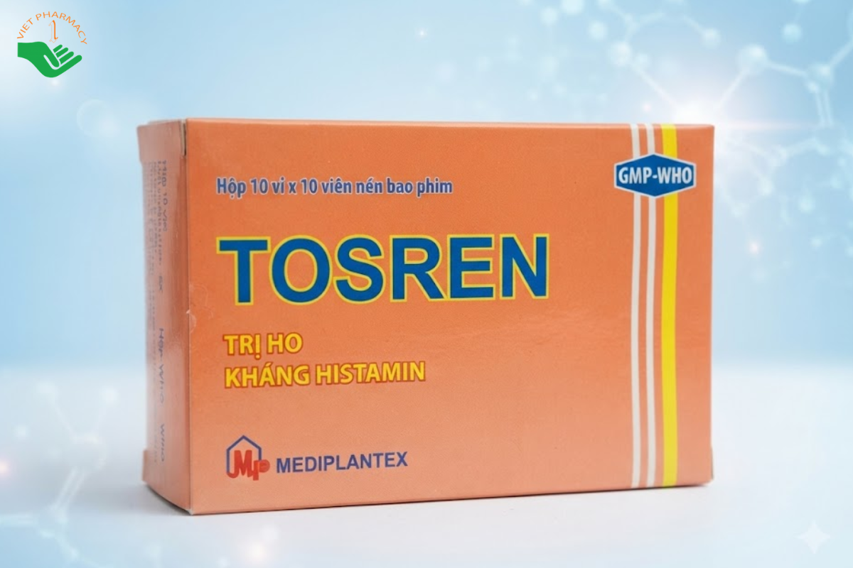 Thuốc Tosren Mediplantex giảm ho, giảm nghẹt mũi và giảm dị ứng (Hộp 10 vỉ x 10 viên)