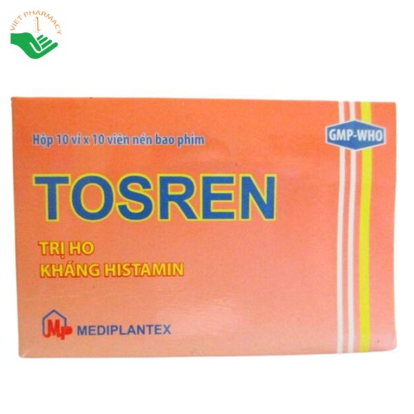 Thuốc Tosren Mediplantex giảm ho, giảm nghẹt mũi và giảm dị ứng (Hộp 10 vỉ x 10 viên)