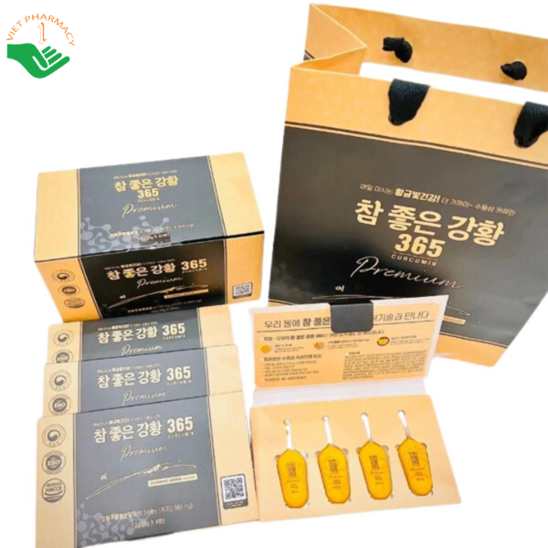 Tinh chất nghệ Nano Curcumin 365 Premium Aribio H&B hỗ trợ bảo vệ dạ dày, gan và tăng cường sức khỏe (Hộp 32 tép x 3g)