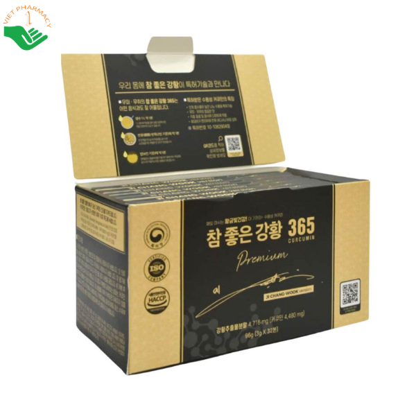 Tinh chất nghệ Nano Curcumin 365 Premium Aribio H&B hỗ trợ bảo vệ dạ dày, gan và tăng cường sức khỏe (Hộp 32 tép x 3g)