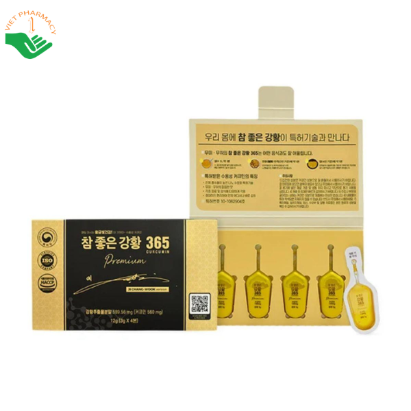 Tinh chất nghệ Nano Curcumin 365 Premium Aribio H&B hỗ trợ bảo vệ dạ dày, gan và tăng cường sức khỏe (Hộp 32 tép x 3g)