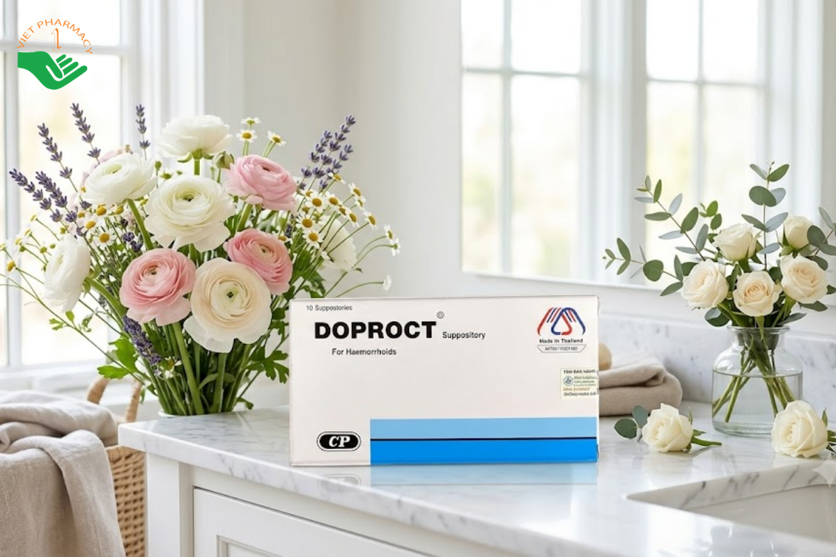 Viên đặt trĩ Doproct Suppository Continental Pharm hỗ trợ giảm đau rát, sưng búi trĩ (Hộp 2 vỉ x 5 viên)