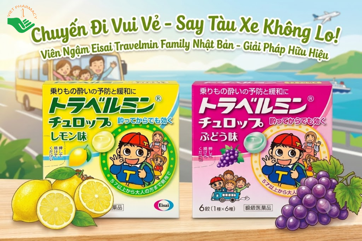 Viên ngậm giảm say tàu xe Eisai Travelmin Family Nhật Bản