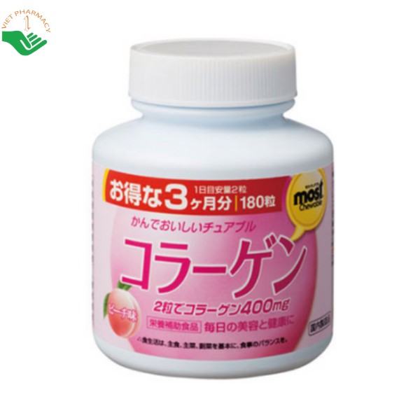 Viên nhai Most chewable Collagen Orihiro bổ sung collagen peptide, L-arginine và vitamin nhóm B, hỗ trợ chăm sóc da (Lọ 180 viên)