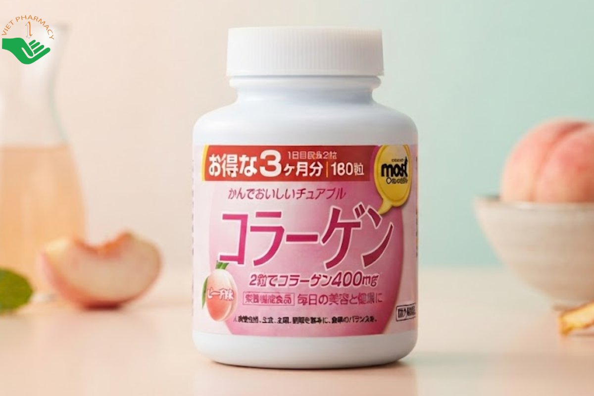 Viên nhai Most chewable Collagen Orihiro bổ sung collagen peptide, L-arginine và vitamin nhóm B, hỗ trợ chăm sóc da (Lọ 180 viên)