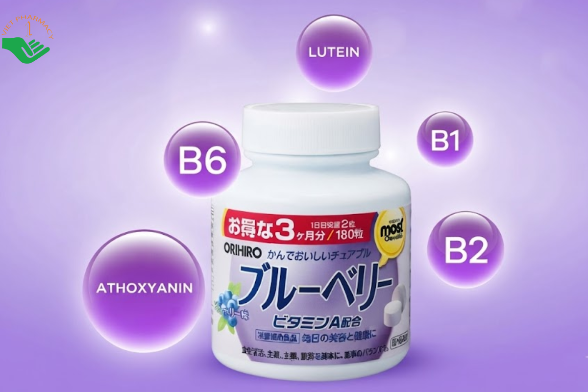 Viên nhai Most chewable Iron Folic Acid Orihiro bổ sung sắt, axit folic, vitamin B6, B12 và vitamin C (Hộp 180 viên) 