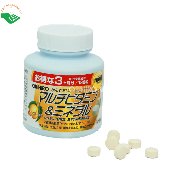 Viên nhai Most chewable Multivitamin & Minerals Orihiro bổ sung vitamin và khoáng chất (Lọ 180 viên)